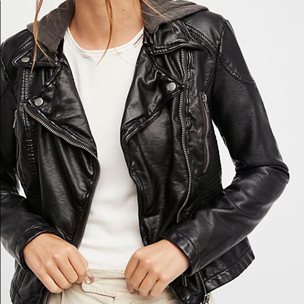 Freepeople Vegan Leather Hooded Jacket